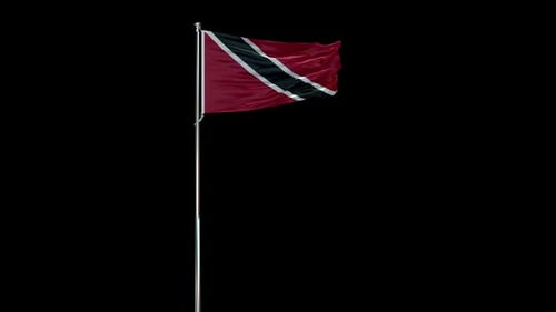 Realistic 3D Trinidad and Tobago Flag Waving on Flagpole