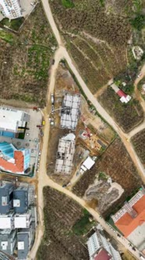 Vertical Video Aerial View Construction Site Work on Site
