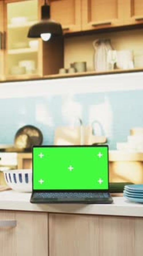 Vertical Video Isolated Mockup with Elegant Kitchen Interior and Countertop