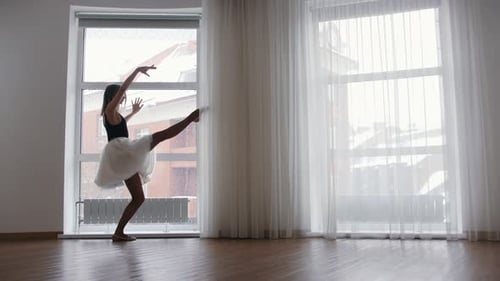 Teenage Ballerina Dancing Gracefully in Bright Studio