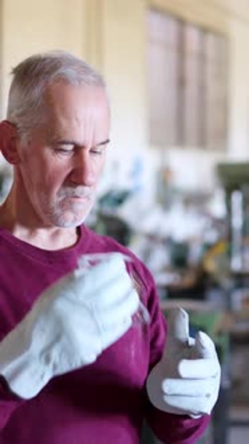 Senior Craftsman Putting on Protective Safety Glasses in Workshop