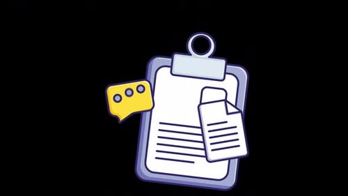 Animated Flat Design Clipboard and Document with Message Bubble