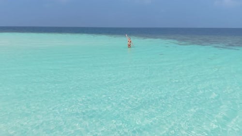Aerial View of a Remote Beach in the Maldives Featuring Turquoise Waters and White Sand
