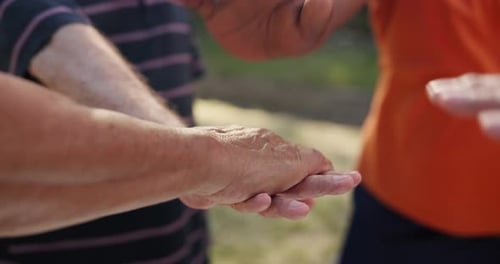 Hands, together for stack and team building with people outdoor, support and solidarity in nature