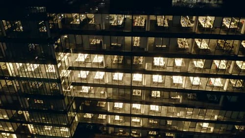 Aerial View Glass Architecture Corporate Building at Night Business Concept