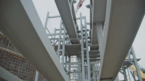 Frame Made of Metal Beams Near Future Sports Stadium