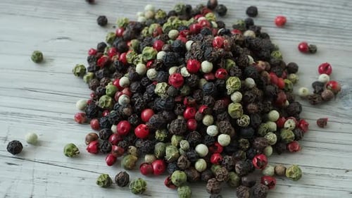 Five kinds of pepper close up (Piper nigrum)
