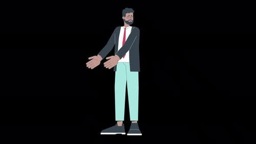 Eyeglasses man pointing with two hands line 2D character animation