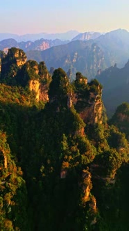 Aerial view of Zhangjiajie mountains, China.