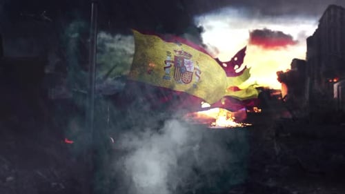 Grungy Spanish Flag Reveal in a Post-Apocalyptic City