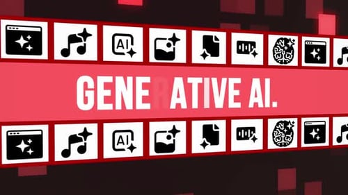 Generatives KI-Konzept mit Icons auf digitalem Hintergrund