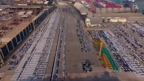 Cargo dock with thousands of parked vehicles, Thailand
