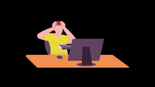 Stressed Person Working at Computer Flat Design Animation