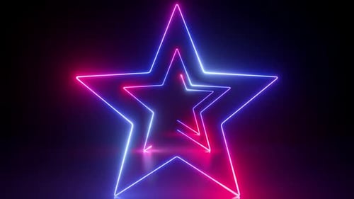 cycled 3d animation, moving through the endless tunnel made of neon geometric stars