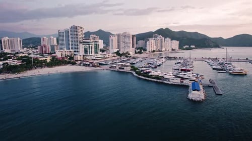 Aerial view city bay sunset - Santa Marta - Colombia