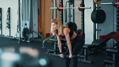 Strong Woman Lifting Weights in a Gym During Workout Session for Fitness