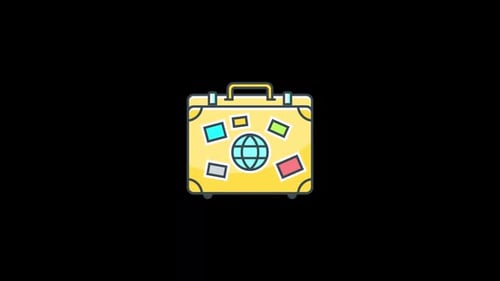 Animated Flat Design Travel Suitcase Icon with Stickers