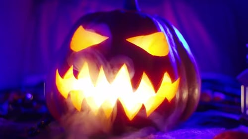 Glowing Halloween Pumpkin with Spooky Atmosphere