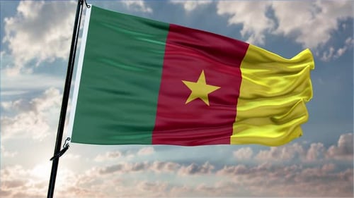 Realistic Waving Cameroon Flag Animation On Cloudy Sky