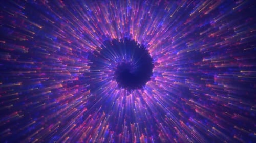 Abstract spiral tunnel of flying glowing whirl particles bokeh circles of multicolored