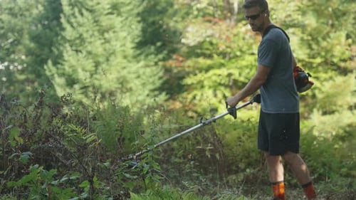 Landscaper working in slow motion