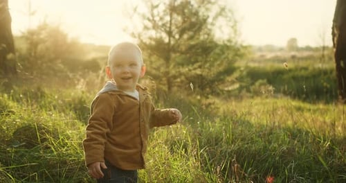 Cute Child Exploring Nature at Sunset