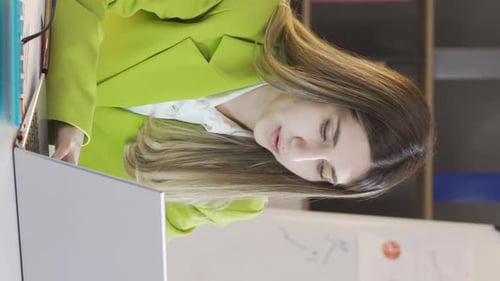 Woman Working at Computer in Modern Office