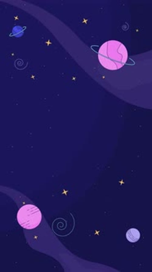 Floating planets and starry night in deep space lofi vertical animation background