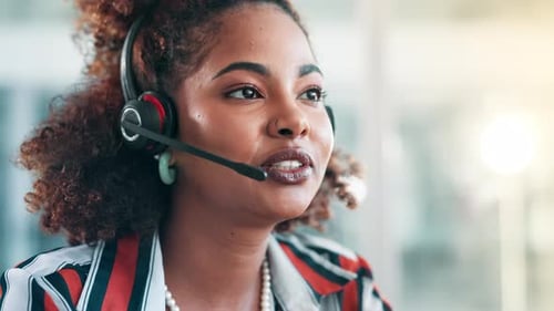 Call center, customer service and black woman in office for consulting, help and CRM support