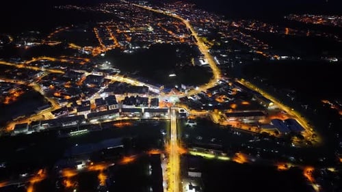 Aerial perspective of a city at night