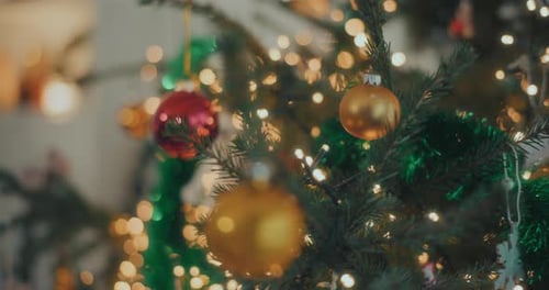 Christmas Tree Decorated with Ornaments and Lights