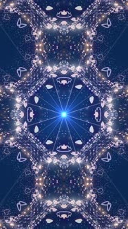 Sparkling Abstract Vertical Kaleidoscope with Hearts and Twinkling Lights