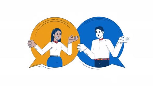 Animated Flat Design Two People Discussing in Speech Bubbles