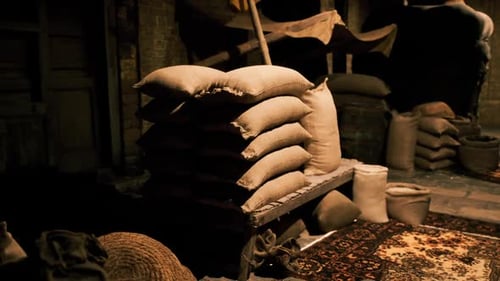 Dark Rustic Storage Room with Floating Dust Particles