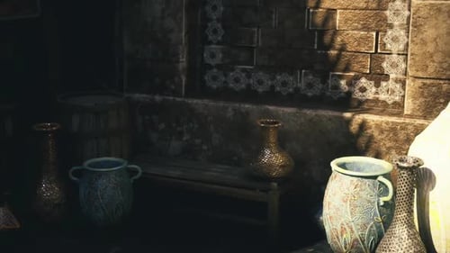 Ambiance d'un marché du vieux monde avec des objets décoratifs et des lumières uniques