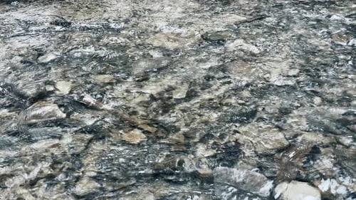 Pure River Water Stream in Gravel Background. Close Up Swift Mountain River