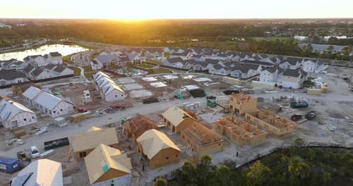 Development of Residential Housing in the USA Wooden Frames of New Cheap American Homes Under