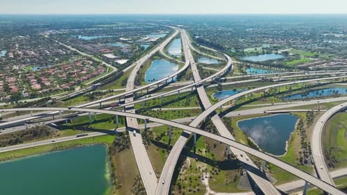 USA Transportation Infrastructure Concept View From Above of American Big Freeway Intersection in