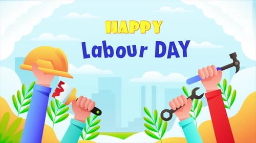 Happy Labour Day Animated Greeting with Worker Hands and Tools