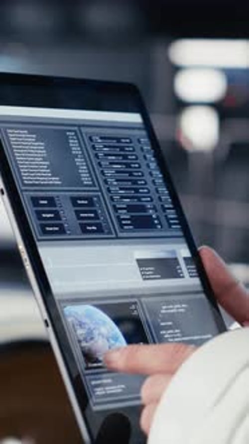 Vertical Video Female Astronaut Performing Routine Maintenance in Starship Travelling to Mars