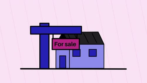 Real Estate Animation of House with For Sale Sign in Flat Design Style