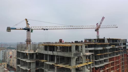 Process of construction high-rise building.
