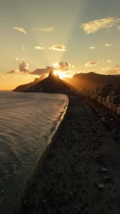 Vertical Sunset Flyover of Ipanema Beach
