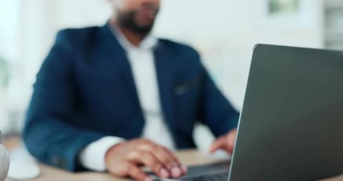 Businessman, laptop and handshake for b2b, recruitment or hiring in interview