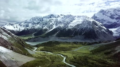 Snowy Mountains And Green Valley