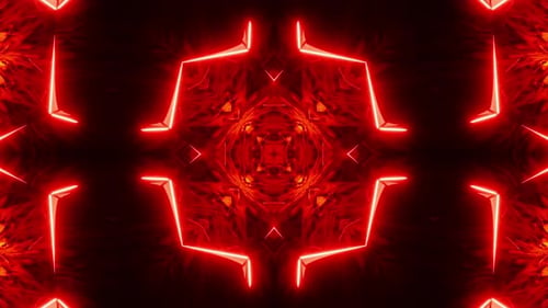 Roter abstrakter Hintergrund mit kreisförmigem Design in der Mitte. Kaleidoskop VJ Loop