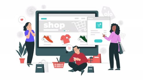 people shopping online, 4k animation online store