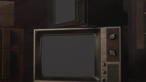 Retro Televisions Stacked with Vintage Static Screen Effect