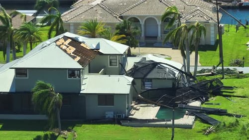 Hurricane Ian Destroyed House in Florida Residential Area