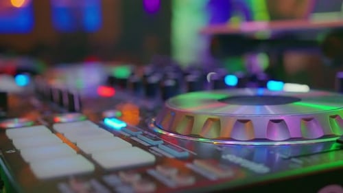 Dj Mixer Controller Desk in Night Club Disco Party Buttons and Sliders
